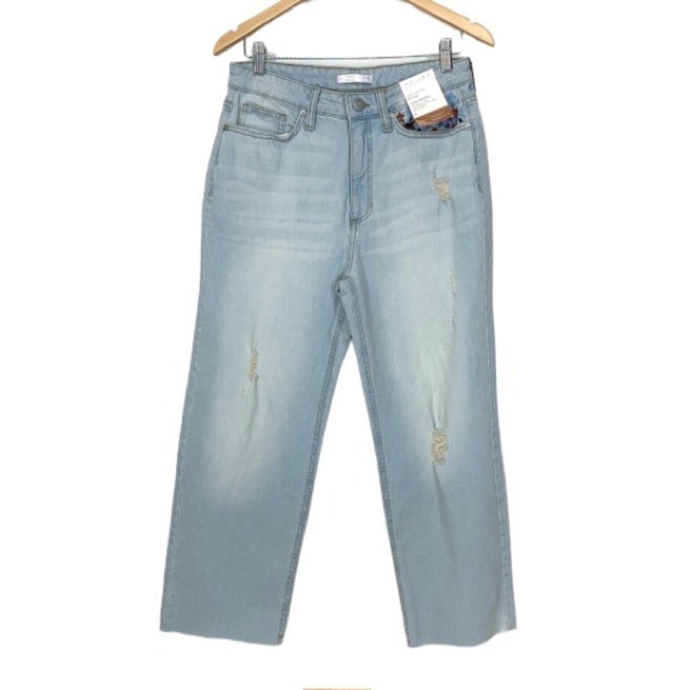 Lauren Conrad Charlotte Flower Embroidered Cropped Super High Rise Jeans New Nwt
